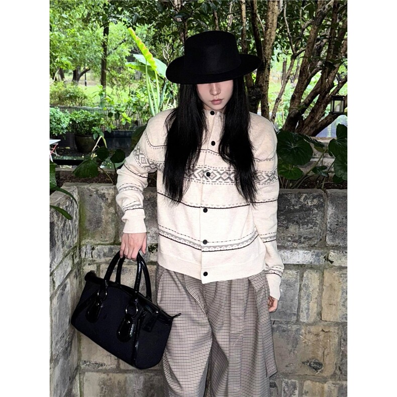 高智感穿搭费尔岛针织开衫女秋季提花肌理感毛衣外套修身显瘦上衣,男装针织衫/毛衣,星座1210-1