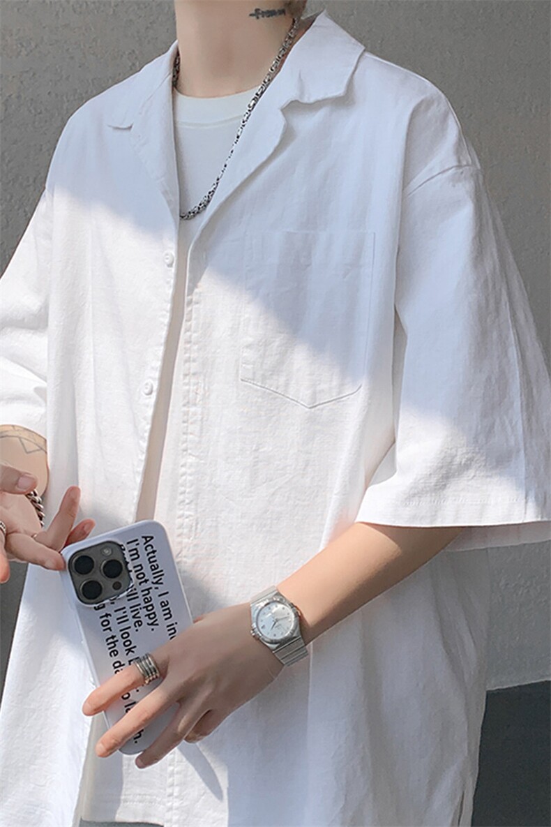 8XL-M亚麻短袖衬衫男夏薄款宽松休闲百搭大码半袖衬衣DC28002P50,男装衬衫,电商B312