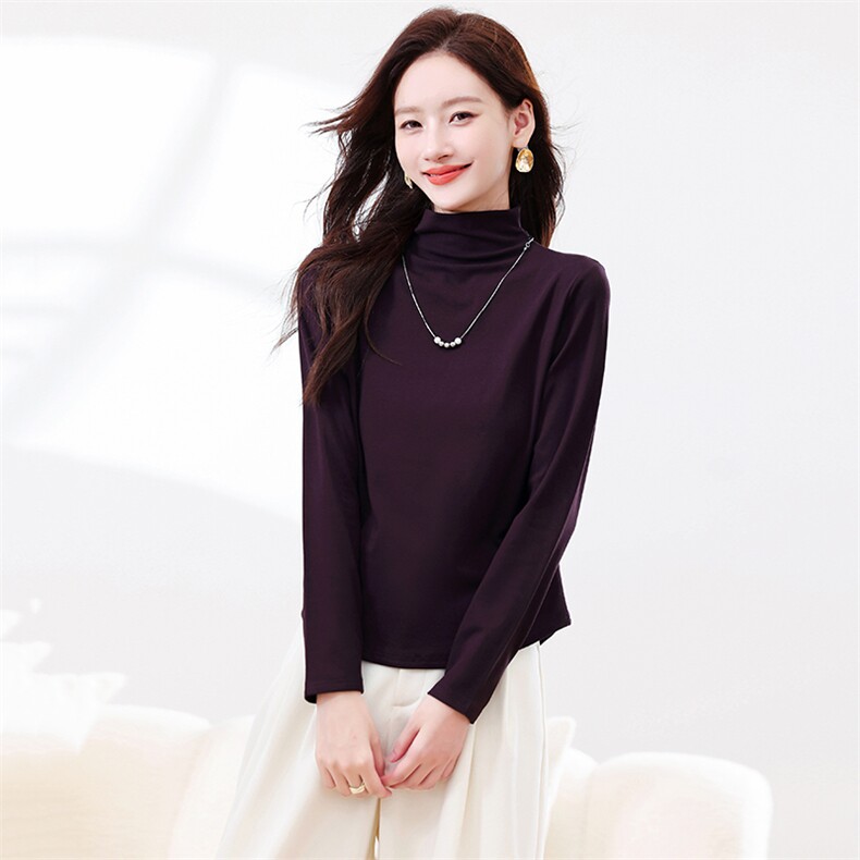 现货长袖打底衫女2025秋冬季新款修身显瘦高级感纯色内搭上衣，女装卫衣/绒衫，浙宝281