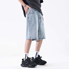 潮牌牛仔短裤男夏季宽松直筒痞帅百搭斜插口袋七分裤302#-P47，男装牛仔裤，电商A178-1
