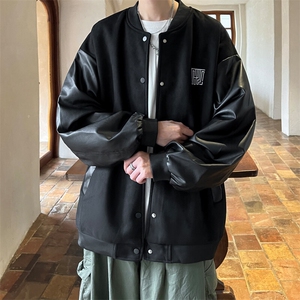！2025春季新款男士鹿皮绒夹克PU皮拼接棒球服外套JK191P85图片