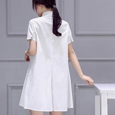 白衬衫女长袖休闲2021春夏装新款韩版中长款宽松短袖遮肉显瘦衬衣，女装衬衫，红依娜