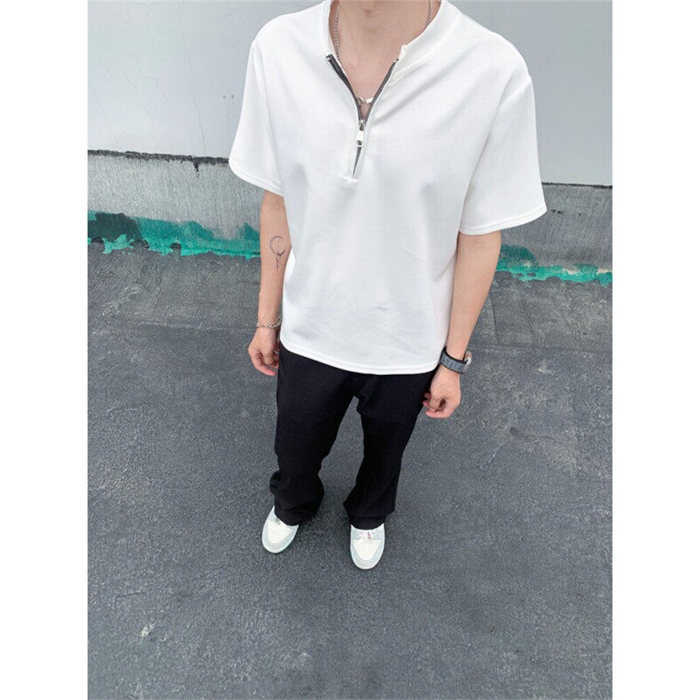 【现货自制】凉感纯色短袖T恤男夏季半拉链立领polo衫T06023TP35,男装Polo衫,星座1004（原星座815-3）