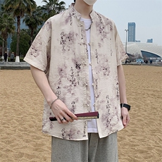 盘扣短袖衬衫男士夏季复古唐装新中式风衬衣7011P40，男装衬衫，电商A056