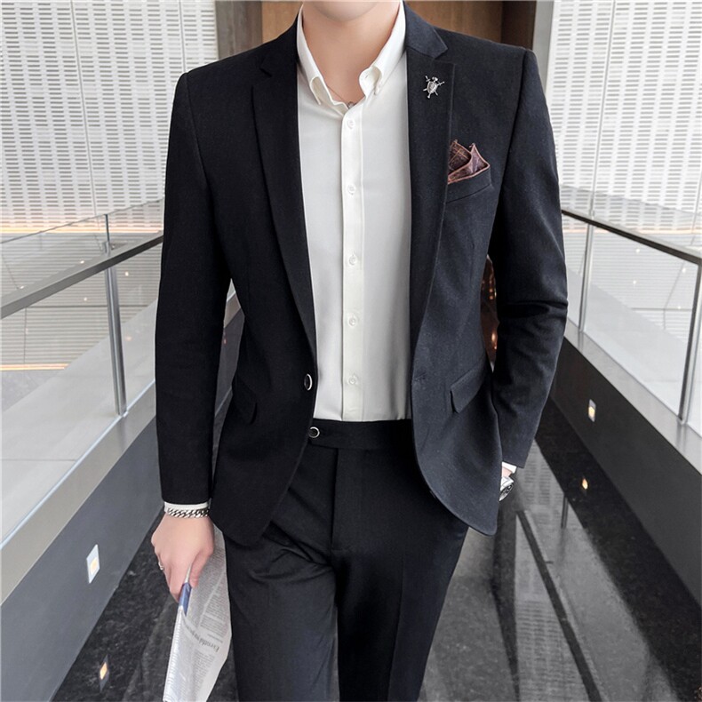 西服套装男西装男士商务休闲职业装修身新郎伴郎结婚两件套礼服潮图片