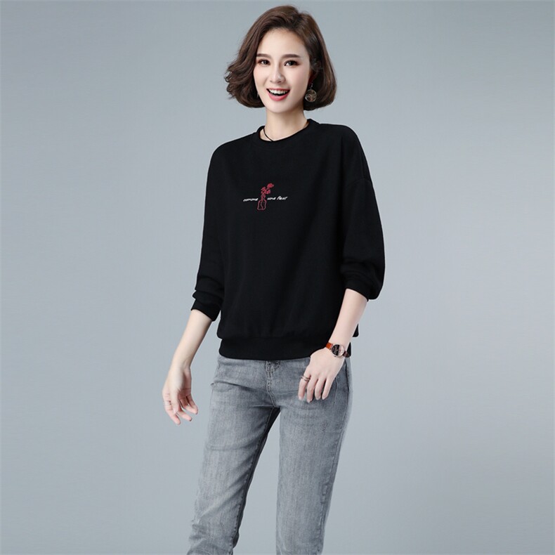 套头圆领卫衣女字母刺绣印花2021新款春秋百搭韩版宽松上衣打底衫,女装卫衣/绒衫,伊满意
