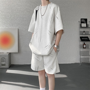 现货 TZ779-特批50   控88  夏季简约高级感T恤短裤两件套大码男图片