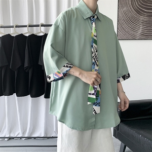日系潮牌外套高级感衬衫男夏季小众ins冰丝七分袖衬衫 W3211-P30图片