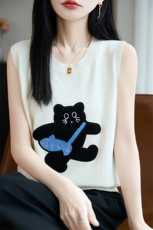 新款圆领针织无袖针织背心休闲简约风，女装针织衫/毛衣，皓宇羊绒