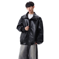 男士黑色亮面皮衣外套春季宽松百搭机车风上衣潮XZ309JK8630P80，男装皮衣，星座309（原A406）