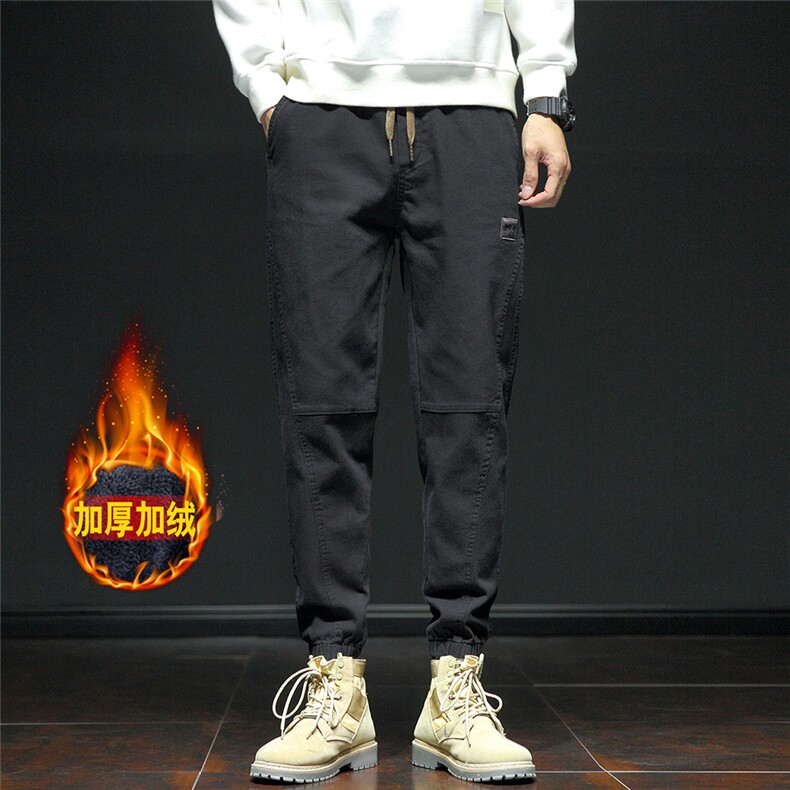 潮牌休闲裤男加绒加厚束脚宽松工装裤男款秋冬季K0543-P35加绒P40,男装休闲裤,星座308B-2