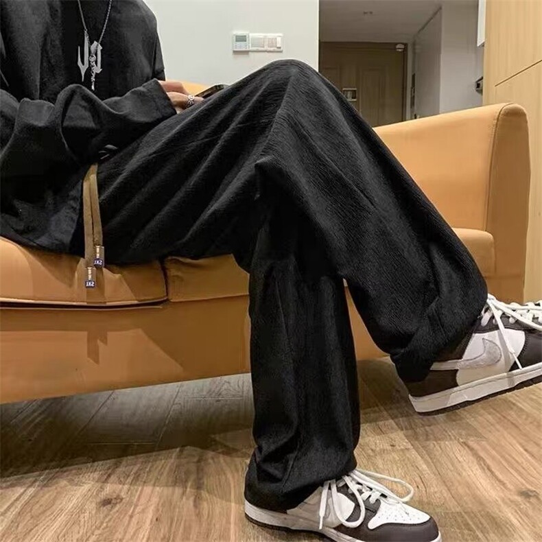 美式复古咖色裤子男夏季薄款褶皱运动长裤垂感宽松直筒阔腿休闲裤,男装休闲裤,星座218-1（原230）