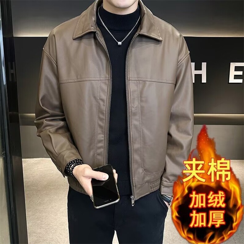 加绒皮夹克新款修身高级感痞帅加厚机车复古皮衣男外套JK5006A,男装夹克,星座516A