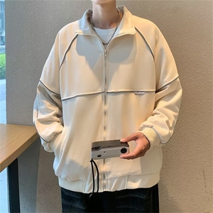 春秋季新款休闲时尚反光拉条麂皮绒宽松夹克男港风潮牌外套 W187图片