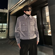 仿马毛立体贴袋短款潮牌夹克秋冬翻领高级感外套877P108，男装夹克，电商A458A