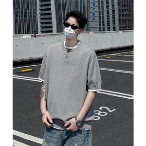 WJ0160-P63 亚麻T恤男短袖宽松夏季薄款冰丝体恤潮流五分袖上衣图片