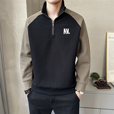 立领半拉链卫衣男士春秋潮牌运动款重磅刺绣套头衫上衣服W906-P75，男装卫衣，电商A237
