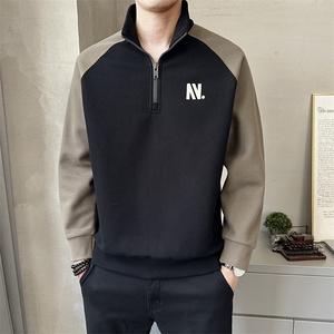 立领半拉链卫衣男士春秋潮牌运动款重磅刺绣套头衫上衣服W906-P75图片