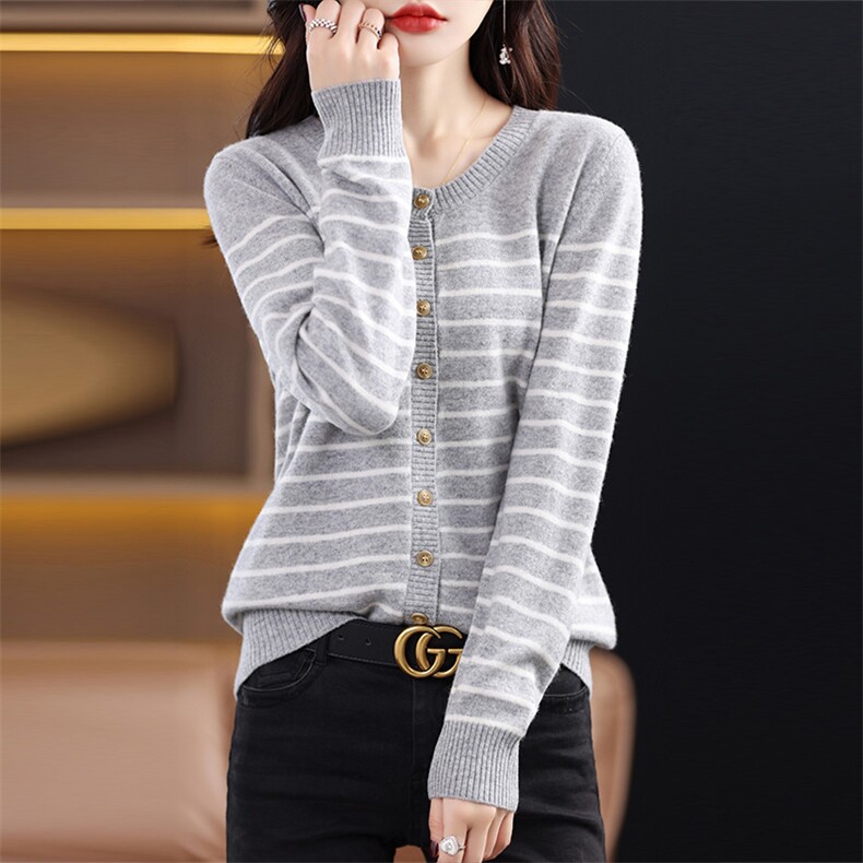 意大利外单尾单折扣撤柜尾货剪标出口法式复古条纹羊毛针织衫，女装羊毛衫，赛冬羊绒