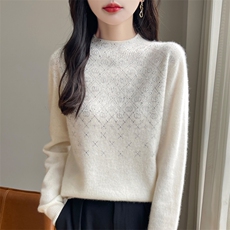 女士秋冬羊毛衫羊毛菱形镶钻简约时尚舒适，女装羊毛衫，大美人高端店