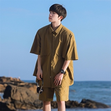 短袖衬衫男新款夏季薄款透气搭配一套短裤宽松翻领衬衣TZ067-P95，男装牛仔裤，星座308B-2
