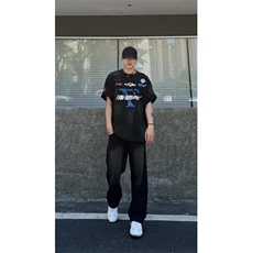星座910-拼接弯刀-视频切片-抽绳直筒宽松牛仔裤复古做旧-G9101，男装牛仔裤，星座910