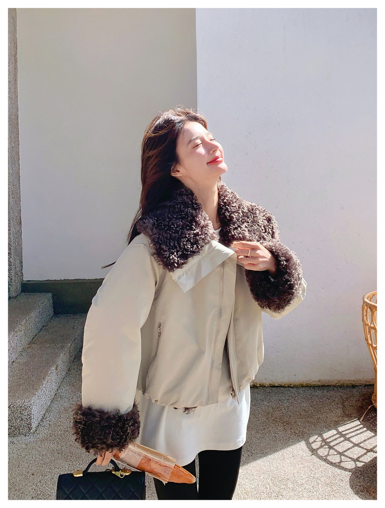 大翻领羊羔毛女冬小个子巨好看加厚工装外套,女装羊羔毛/颗粒绒,浙宝131