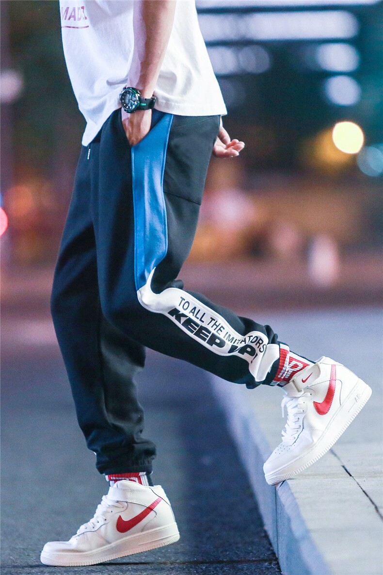 204-K2001-P35春夏日系潮流侧边拼色条纹字母印花束脚运动休闲男,男装休闲裤,星座204