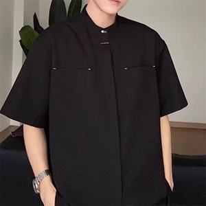 夏季美式休闲短袖polo衫男潮流翻领宽松t恤纯色简约百搭上衣图片