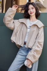 主推现货款2025春装新款气质韩版大码连帽宽松休闲短款风衣女，女装风衣，苗苗