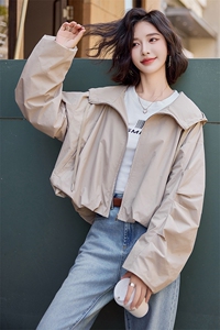 主推现货款2025春装新款气质韩版大码连帽宽松休闲短款风衣女图片