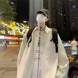 2025港风夜景 华夫格长袖小方格衬衫S90 P45控68图片