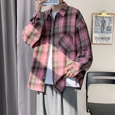 衬衫男秋季新款港风宽松大码磨毛格子长袖衬衣CS606-特P28，男装衬衫，星座214-3