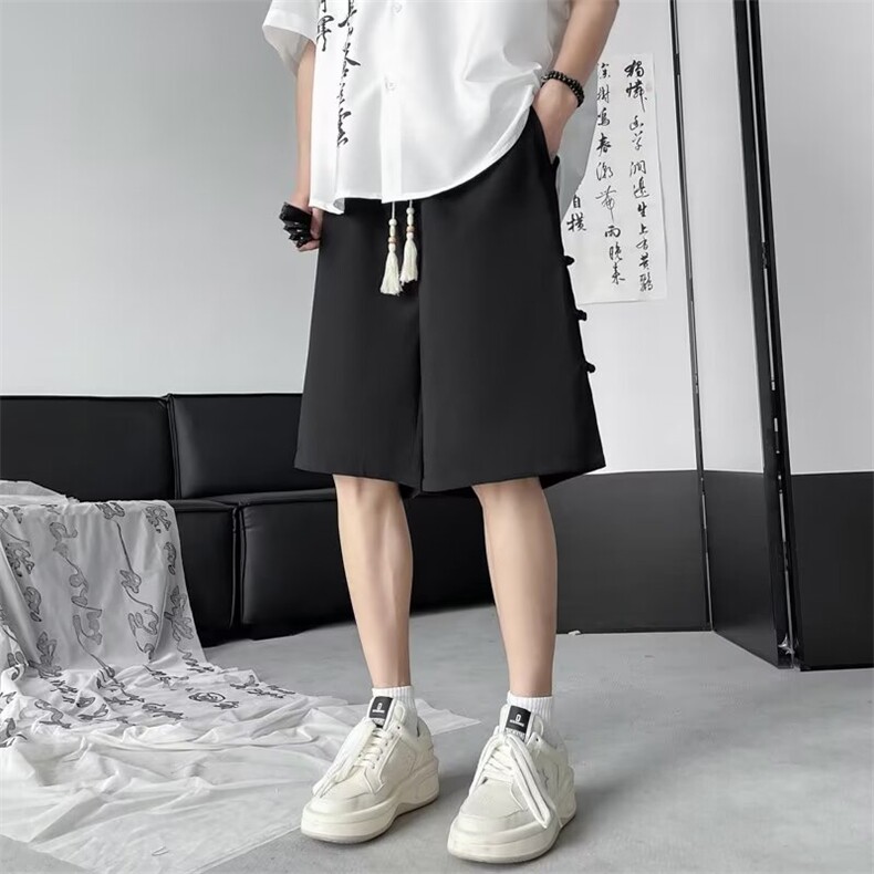 新中式盘扣休闲短裤男夏季薄款潮流风大码宽松男装五分裤子,男装牛仔裤,星座410-7