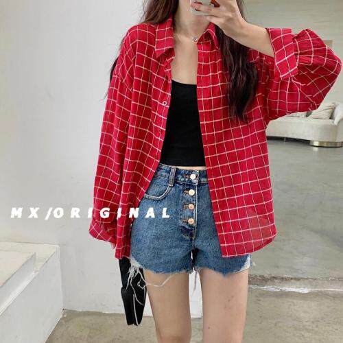 【现货】2021春-米奇联名款暗格纹衬衫，女装衬衫，墨写