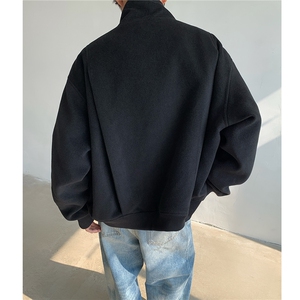 冬装新品 弯刀袖毛呢加棉夹克棉衣休闲纯色加厚外套男 H1021 P118图片