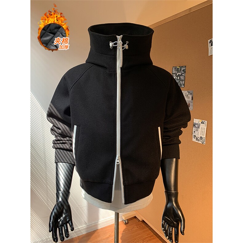 美式撞色拉链夹棉卫衣连帽开衫棉衣外套男5D4095-TP85168,男装棉衣,电商A102