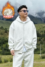 网图宽松480g重磅银狐绒双拉链连帽卫衣外套男W24581J加绒-特P40，女装短外套，电商A001-1