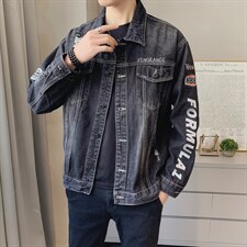 JK818-p90-限价138 现货店主风牛仔夹克肥仔量足破洞印花大码图片