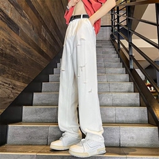 白色破洞牛仔裤男秋美式高街vibe百搭2024新款ins长裤RK2148-P41，男装牛仔裤，星座412-2