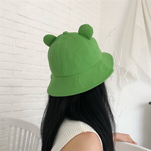 1418春夏新款韩休闲宽檐遮阳帽日系文艺小清新青蛙耳朵渔夫帽图片