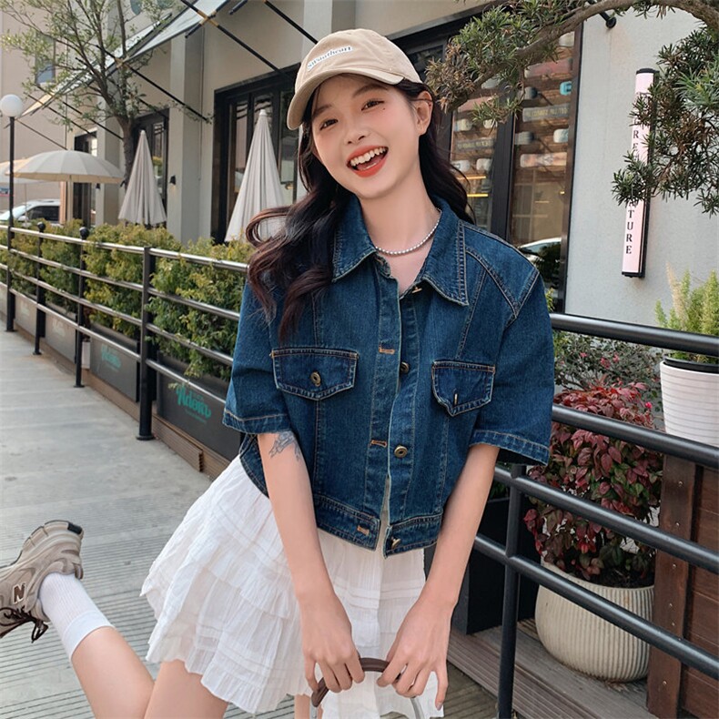 黑色牛仔工装风夏季女2025新款韩版复古宽松减龄半身裙,女装牛仔外套,微微衣阁