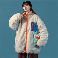 MY211-P135-拼接撞色羊羔毛外套控158图片