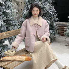 现货粉紫色皮毛一体毛毛加绒外套2C122-8886-P185-K278，女装毛呢外套，2C122