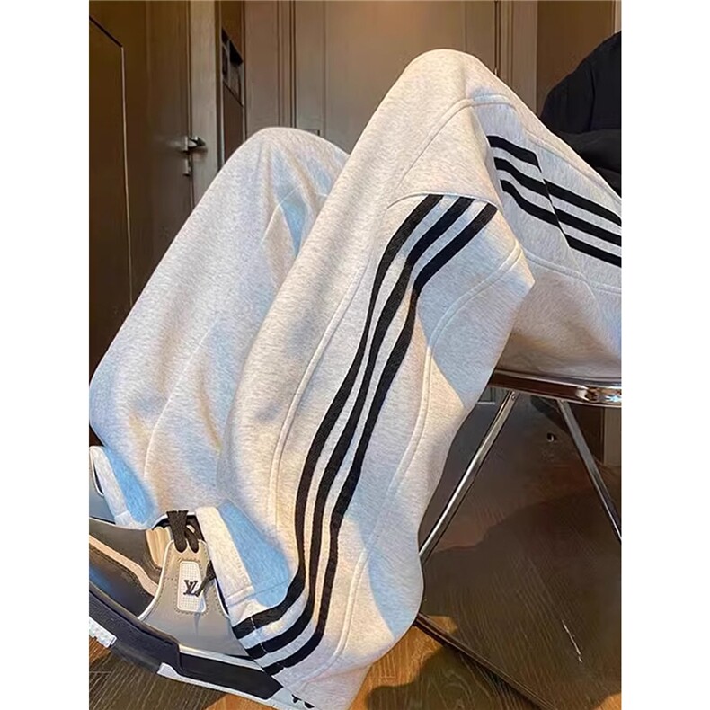 条纹三条杠裤子男款秋冬直筒宽松阔腿卫裤运动休闲长裤MK151P40,男装休闲裤,星座1013-5