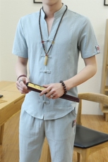 夏季中国风套装男大码宽松提恤男棉麻t恤复古风短袖衣服TZ019-P50，男装T恤，星座509