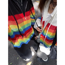 网络图现货撞色连帽镂空针织衫多巴胺情侣穿搭防晒罩衫JZS14-P55，男装防晒衣，星座715-7