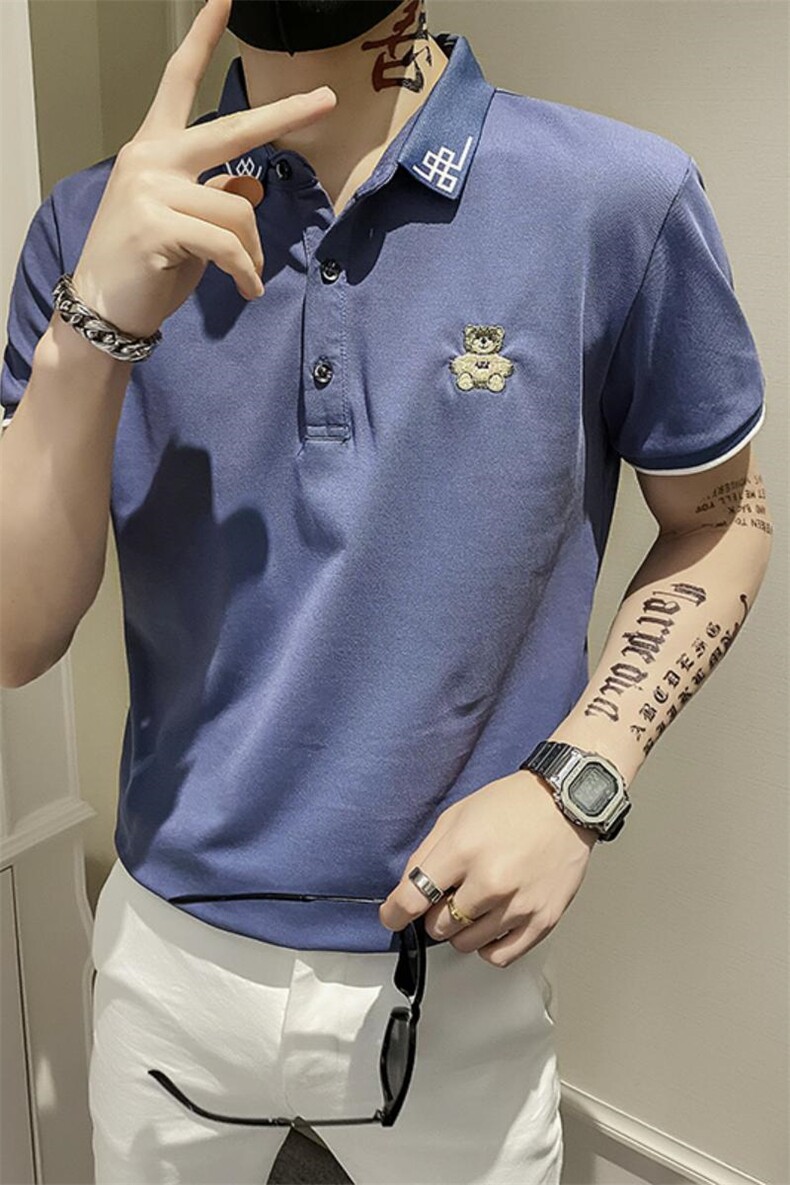 82378-P35短袖男T恤修身翻领半袖polo衫社会青年潮流印花上衣,男装Polo衫,电商D310B
