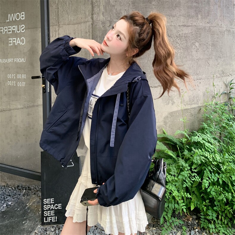 甜酷气质减龄工装风连帽外套女2025秋季新款甜美松弛宽松百搭夹克,女装短外套,2C129