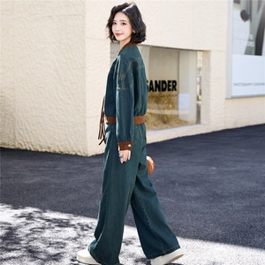 欧货复古设计牛仔套装裤2025春秋新款女时尚减龄显瘦高级感两件套图片